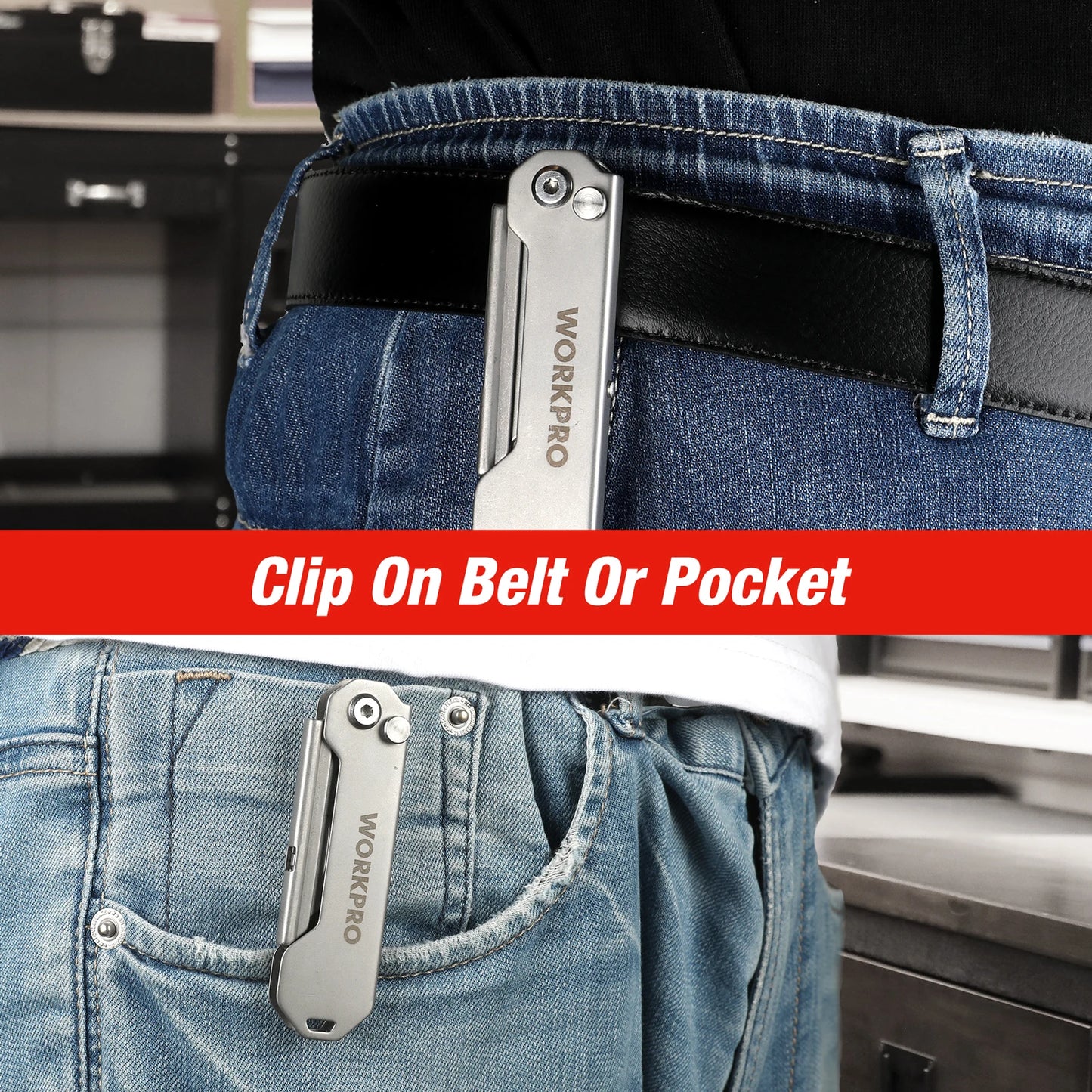 WORKPRO 3pcs Folding Utility Knife Stainless Steel Quick Realse Pocket Knife with Belt Clip Sharp Blade General-Purpose Cutting