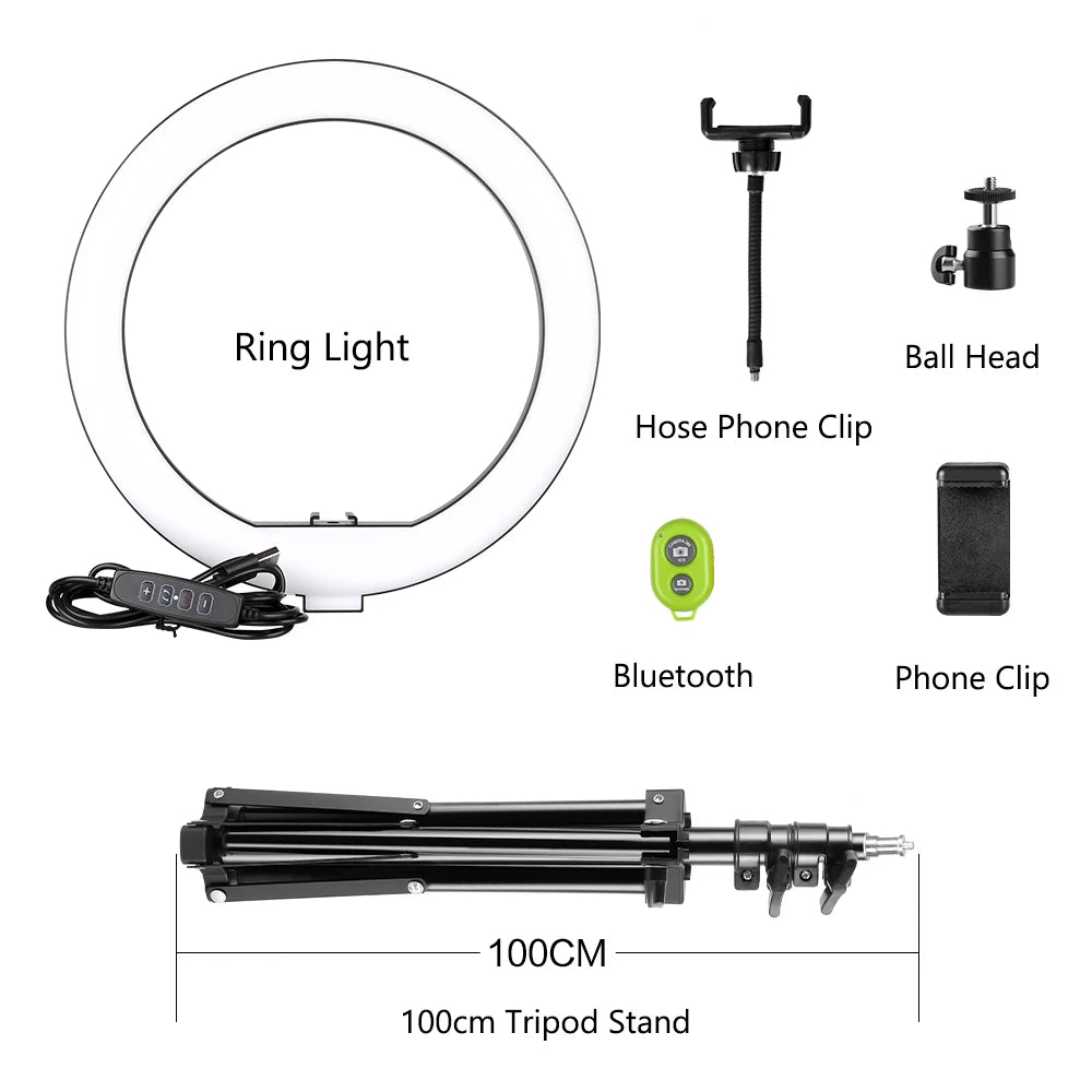 SH 10inch Ring Lamp Photography LED Ring Light Selfie Ring Lighting with Tripod Stand for Smartphone Youtube Makeup Video Studio