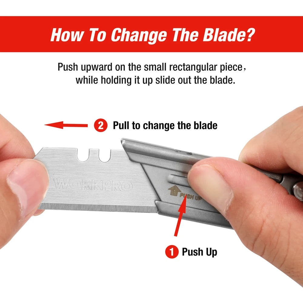 WORKPRO 3pcs Folding Utility Knife Stainless Steel Quick Realse Pocket Knife with Belt Clip Sharp Blade General-Purpose Cutting