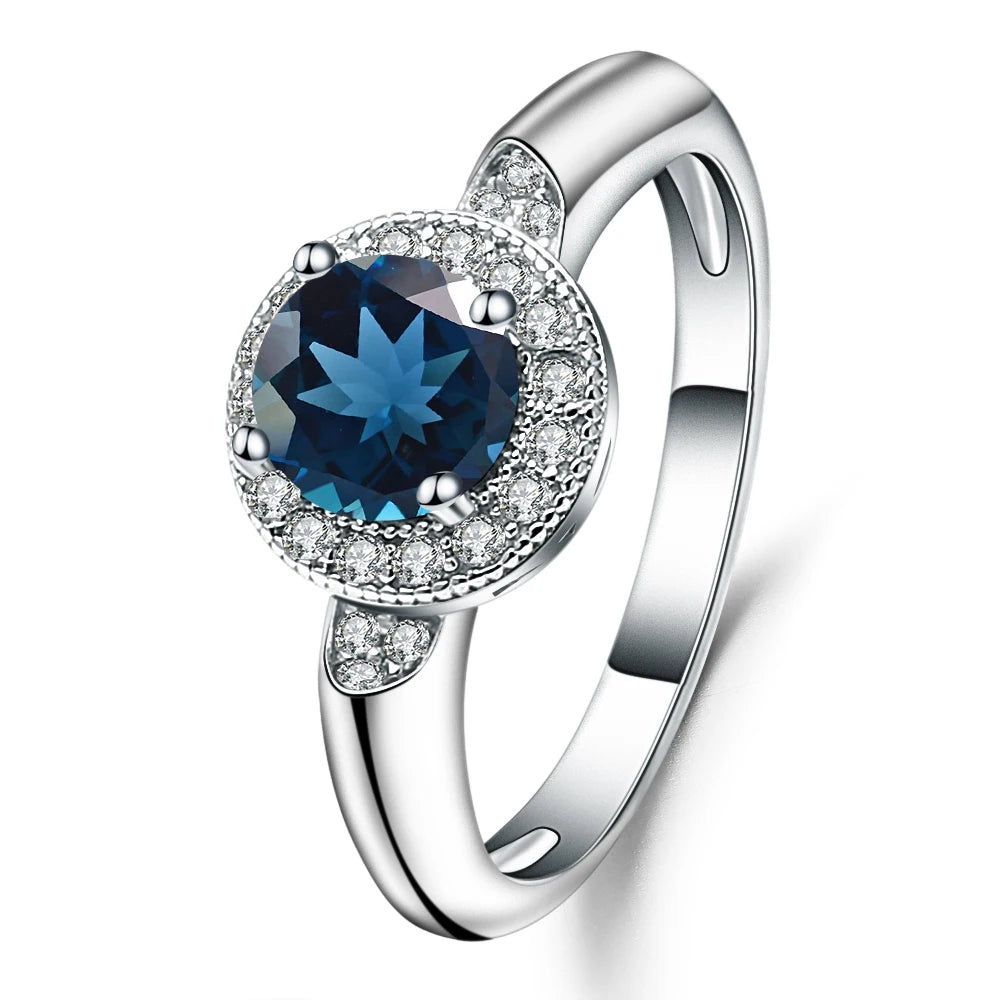 GEM'S BALLET 1.05Ct Round Natural Red Garnet Gemstone Ring 925 Sterling Silver Classic Wedding Rings for Women Fine Jewelry