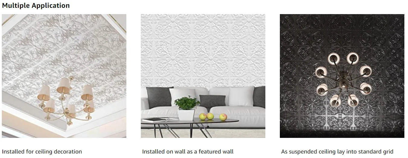 Art3d Drop Ceiling Tiles 24x24 in White (12-Pack, 48 Sq.ft), Wainscoting Panels Glue Up 2x2