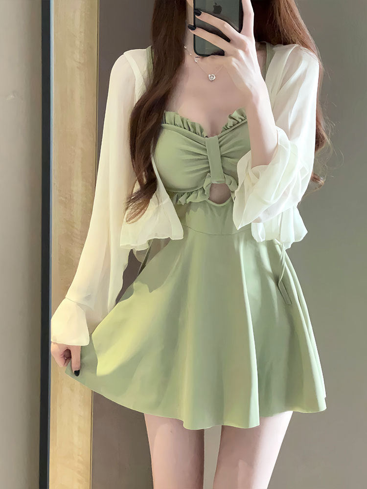 Swimsuit Women's 2025 New Summer Body-Slimming Conservative Skirt avocado green High-end Sexy Hot Spring Swimsuit