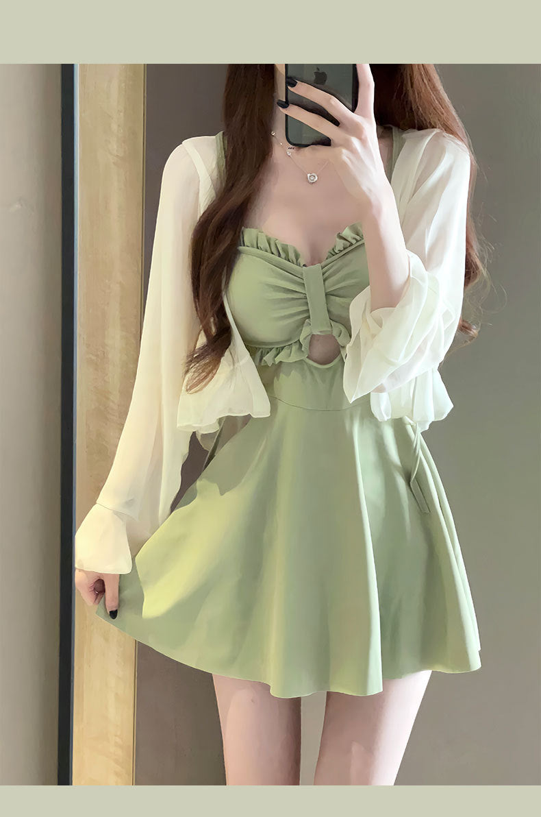 Swimsuit Women's 2025 New Summer Body-Slimming Conservative Skirt avocado green High-end Sexy Hot Spring Swimsuit