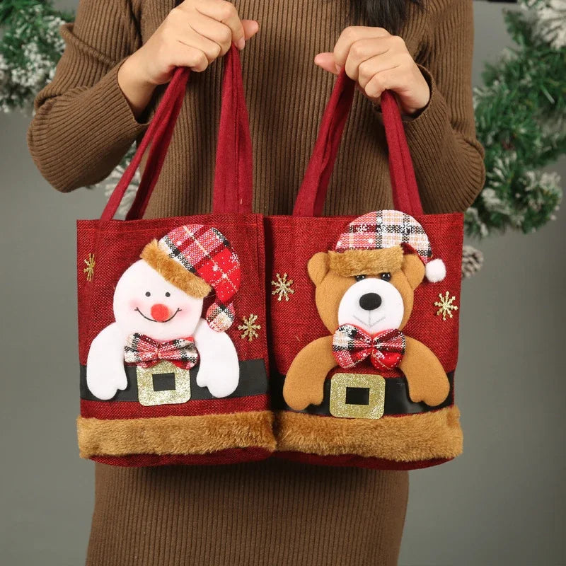 20pcs Christmas Gift Bag Linen Cloth New Year Children's Candy Handbag Christmas Eve Apple Storage Bag Xmas Santa Claus