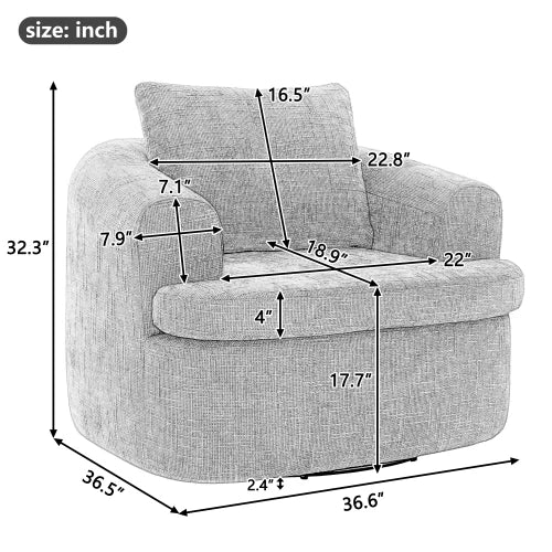360 Degree Swivel Round Accent Chair with Dual Layer Cushion Beige Brown