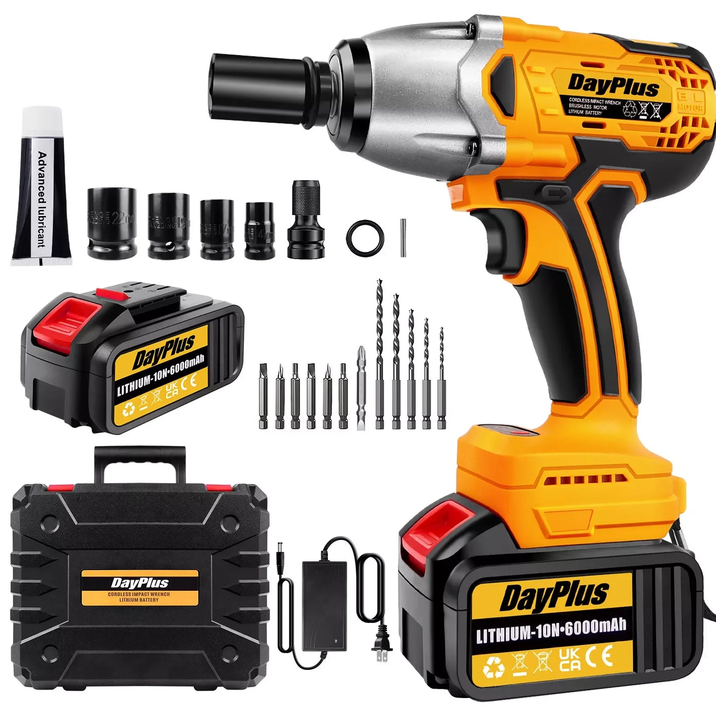 Brushless Electric Impact Wrench ,1/2" 6000mAh Heavy Duty 800N.M Ratchet Nut Gun Cordless For Cay Tyre Wheel Removal