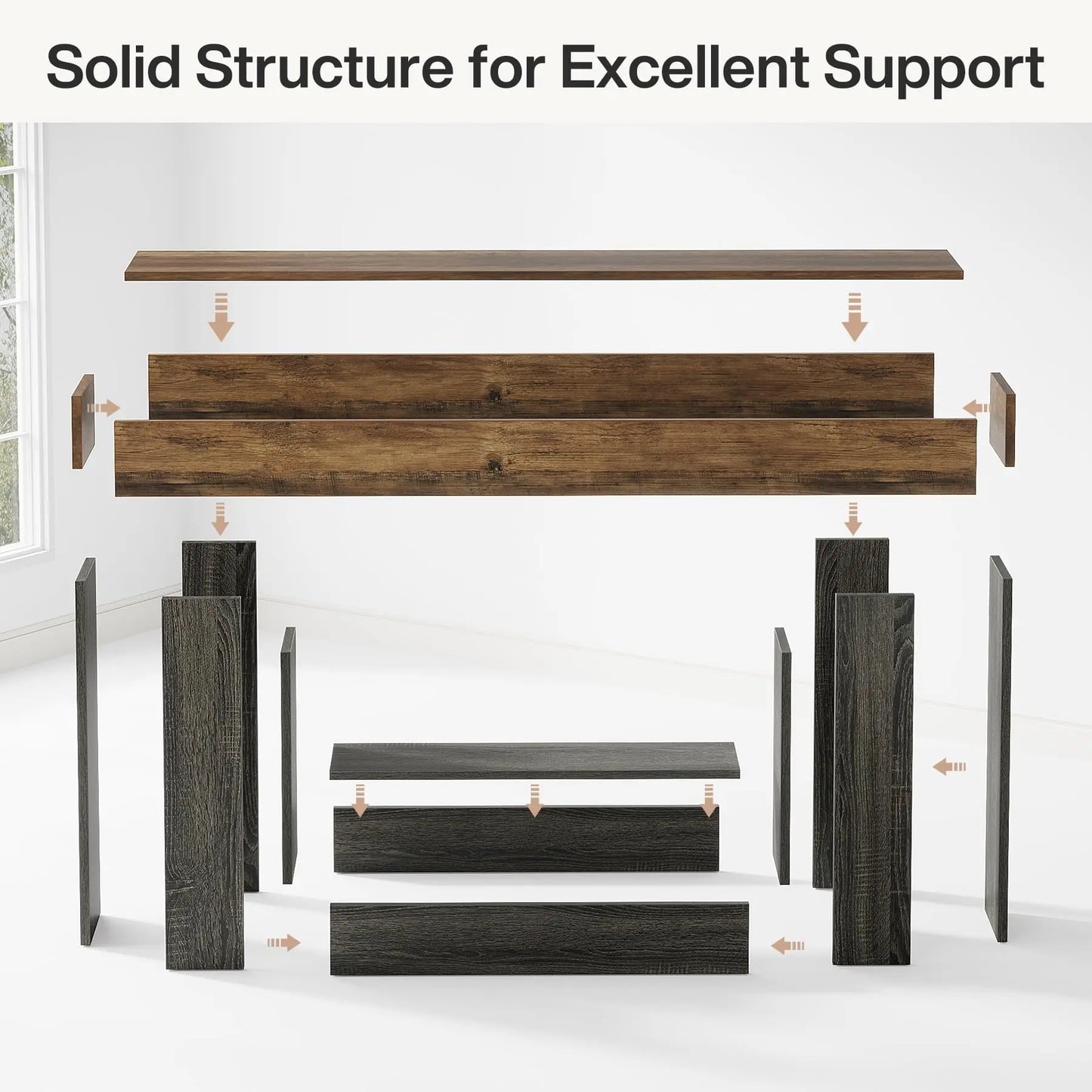 LITTLE TREE 63" Console Table, Farmhouse 2-Tier Entryway Table with U-Shaped Base,Narrow Long Wood Sofa Table Behind Couch Table