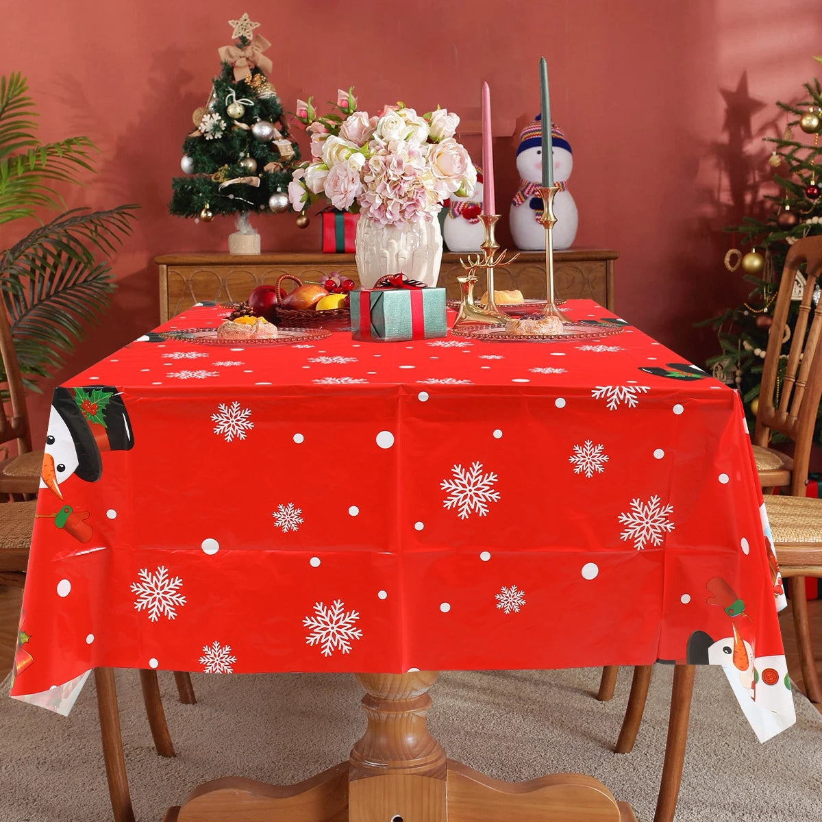 2025/2026 Christmas Snowflake Plastic Tablecloth - Merry Xmas Home Decor for Navidad, Natal & New Year Table Ornament
