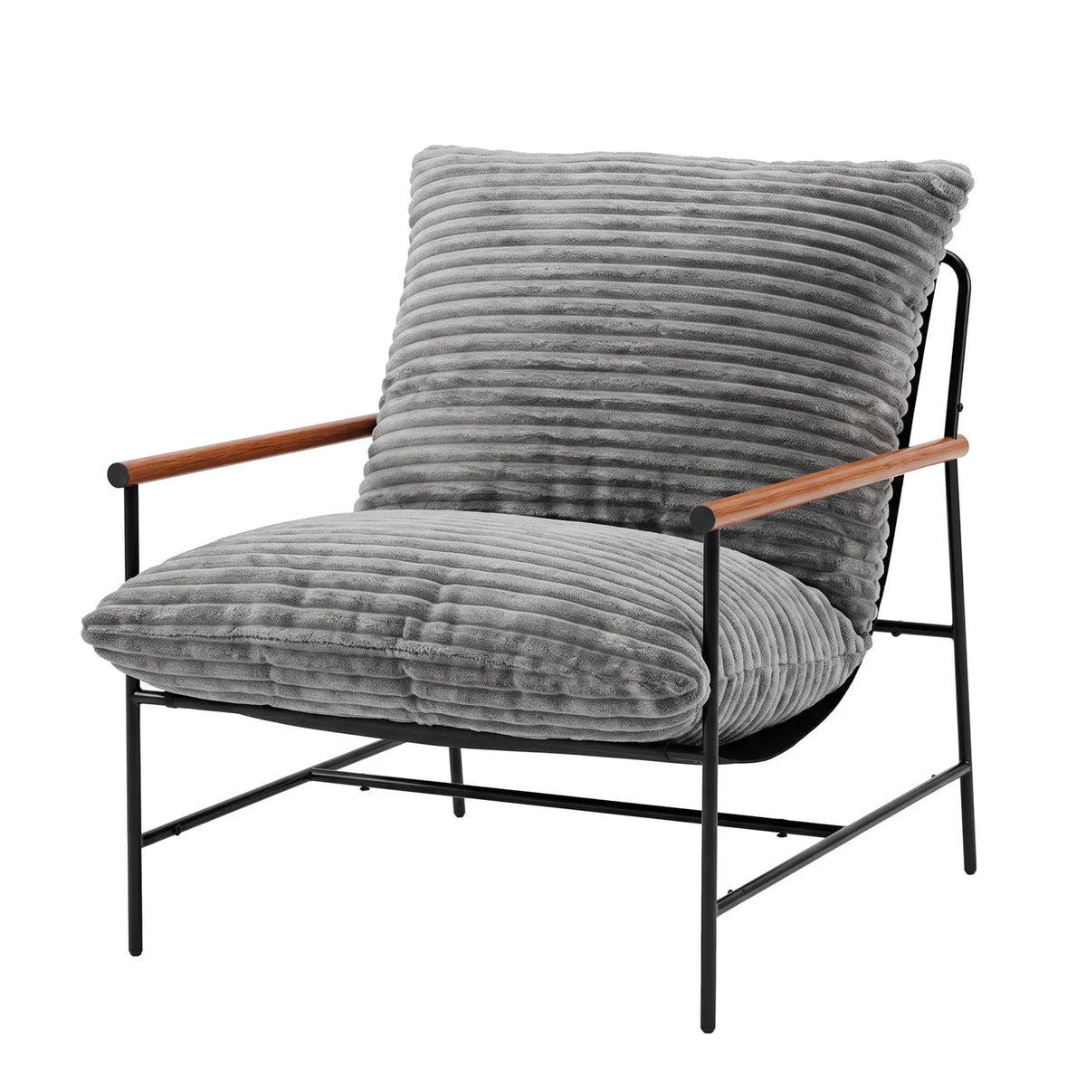 Oversized Accent Chair for Living Room, Deep Seat Corduroy Lounge Reading Chair With Wood Arms, Metal Frame For Bedroom Apartment