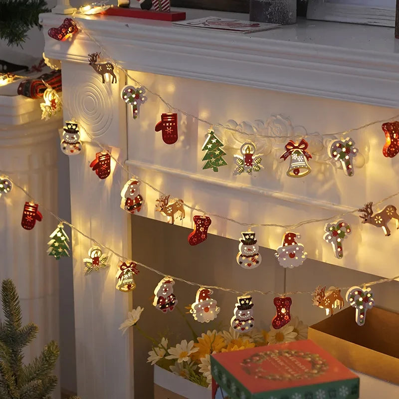 Christmas LED Fairy Lights Garland Santa Claus Fawn Gloves Bell Garland Battery Operated Lights Room Bedroom Decorative Lamp