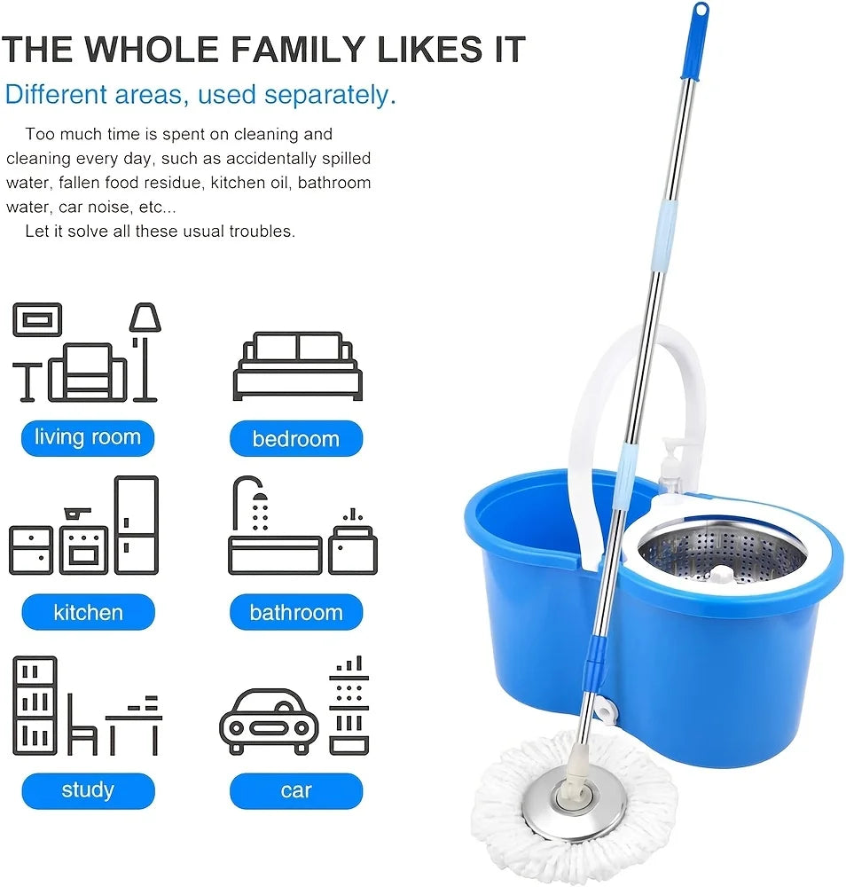 Mop And Bucket with Wringer Kit, 360 Degree Swivel Mop And Bucket with 3 Replacement Heads, Floor Mop Bucket for Hardwood