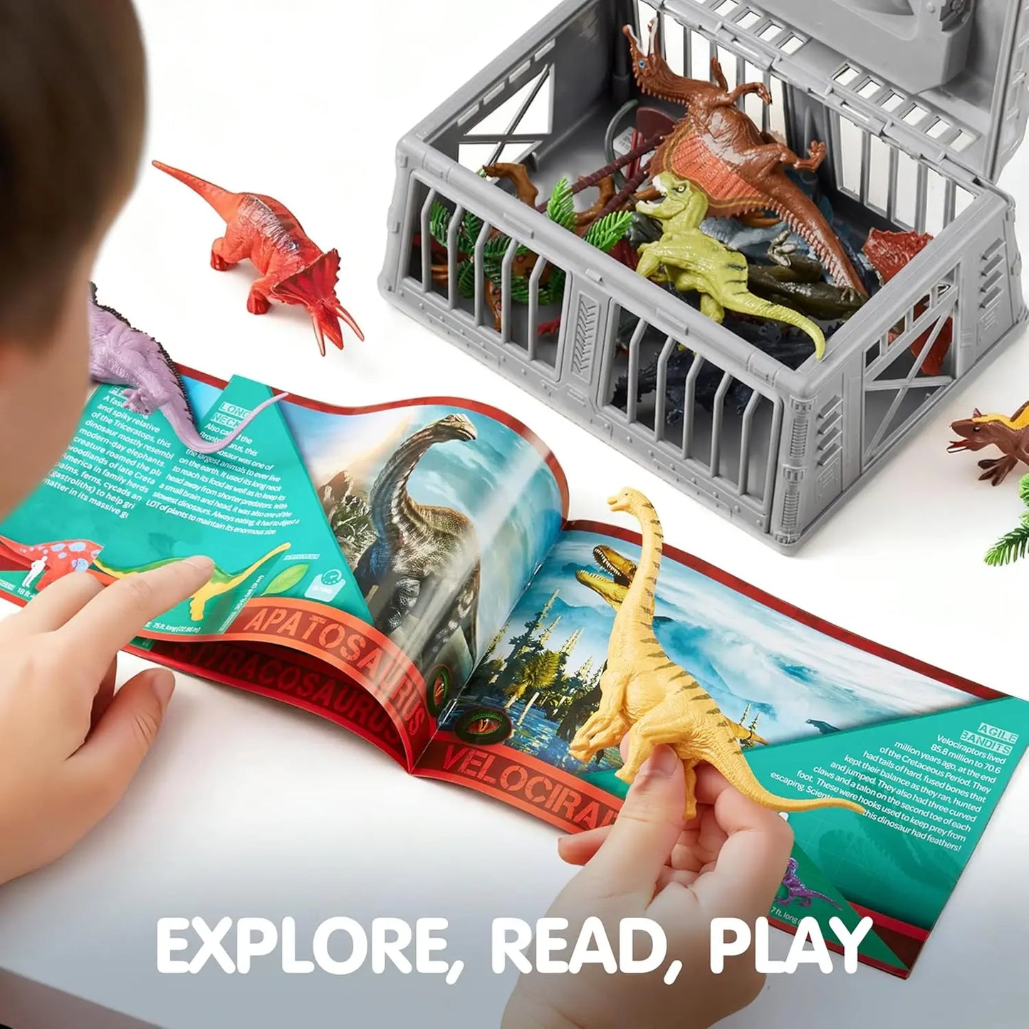 17 PCS Dinosaur Toys Set with Play Mat & Storage Cage, Realistic Figures for Kids Ages 3-5