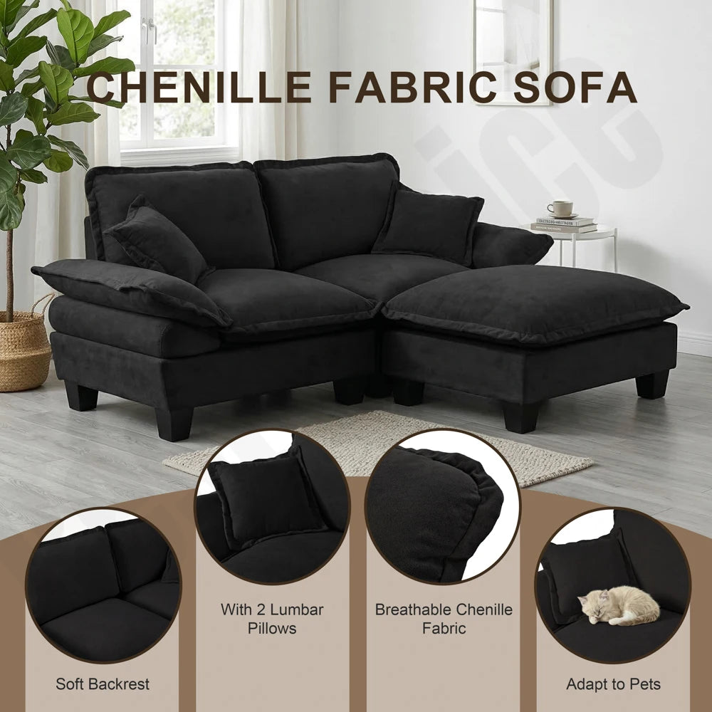 76.5 Inch Plush Fabric Loveseat Sofa Modern Deep Seat 2 Seater Couch