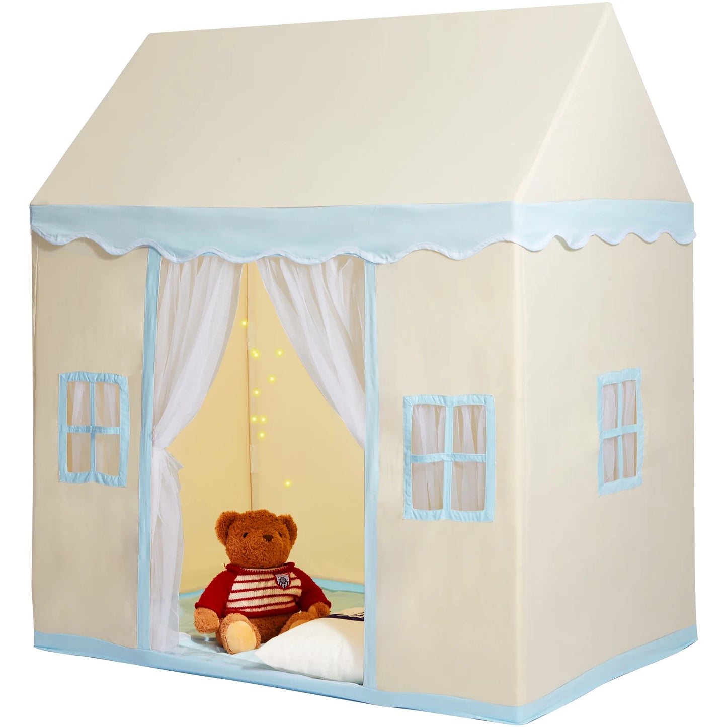 SucceBuy Kid Play Tent Kids Tent for Kids 1-5Year Old Toddler Tent with Mat and Tent Lamp Tent for Kids with Windows Castle Tent