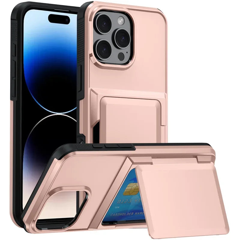 Card Wallet Phone Cases iPhone 16 15 14 Pro Max 13 12 11 Pro Shockproof Protective Cover for iPhone 16 Flip Shell with Stand