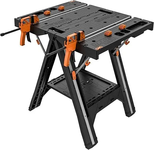 2025new-Folding Work Table and Sawhorse by Worx Pegasus, Portable Workbench with Easy Setup, 31 Wide x 25 Deep x 32 Tall Lightwe