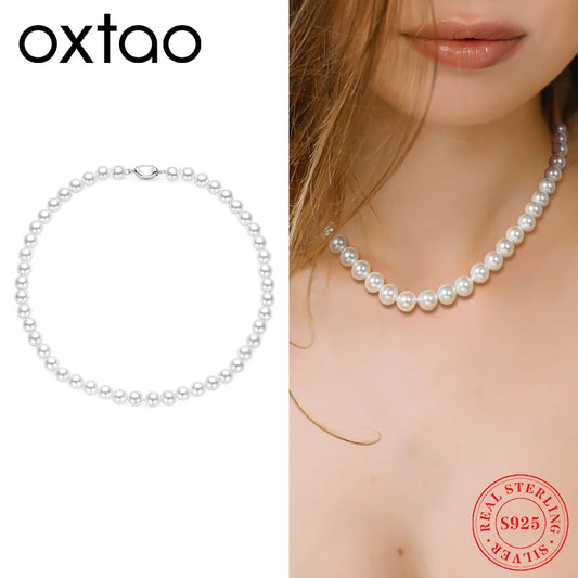 Natural White Fresh Water Pearl Necklaces 8-9Mm 925 Sterling Silver Pearl Zircon Pendant Necklace for Women Wedding Banquet Neck