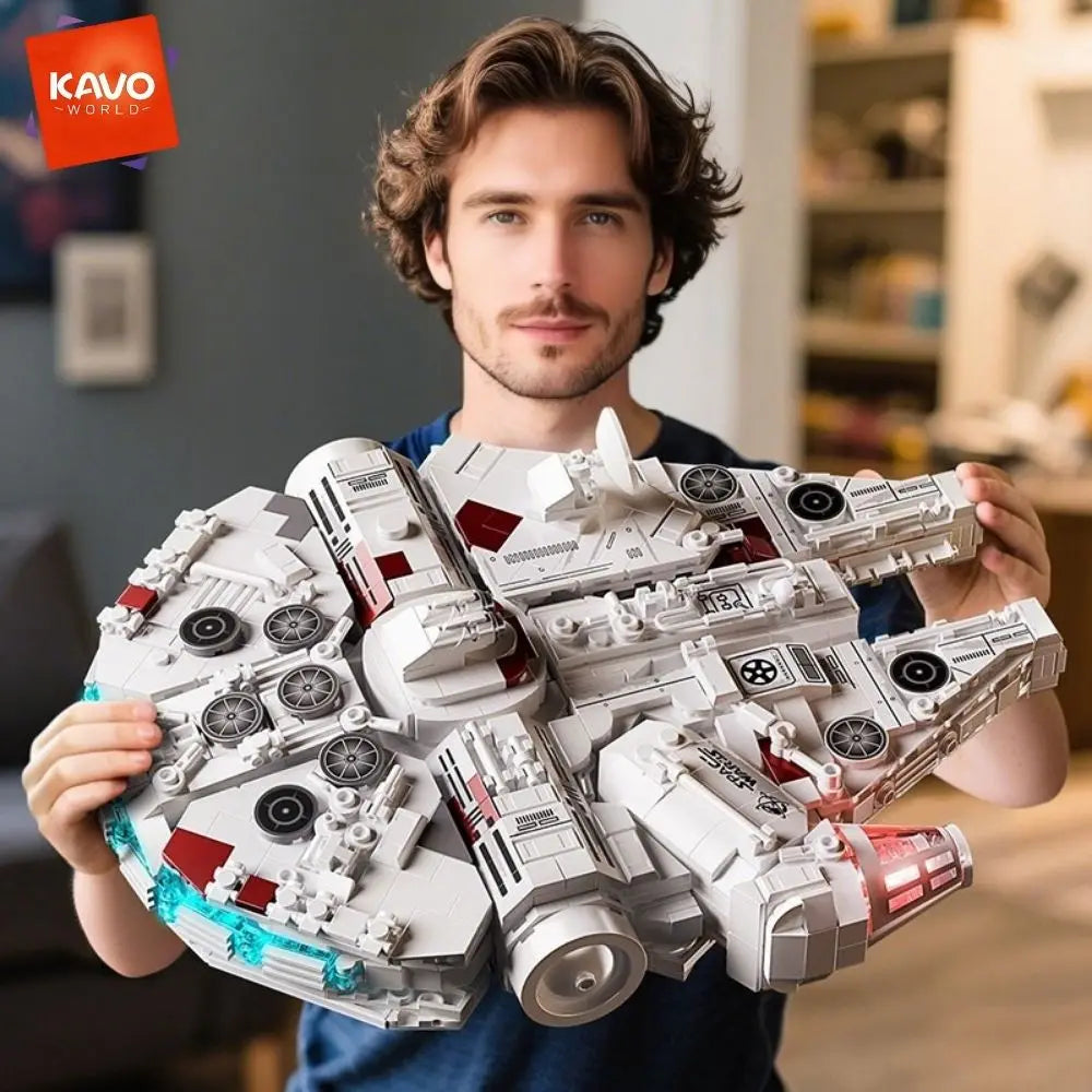 KAVOWORLD 1361PCS Galaxy Interstellar Cruiser Building Blocks Set with LED Light DIY Collectible Model Kit for Fans Holiday Gift