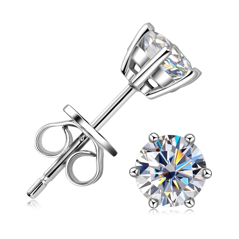 OXTAO 18K White Plated 0.5-2ct Moissanite Diamond Stud Earring Real 925 Silver Wedding Earring Luxury Women's Jewelry Certified