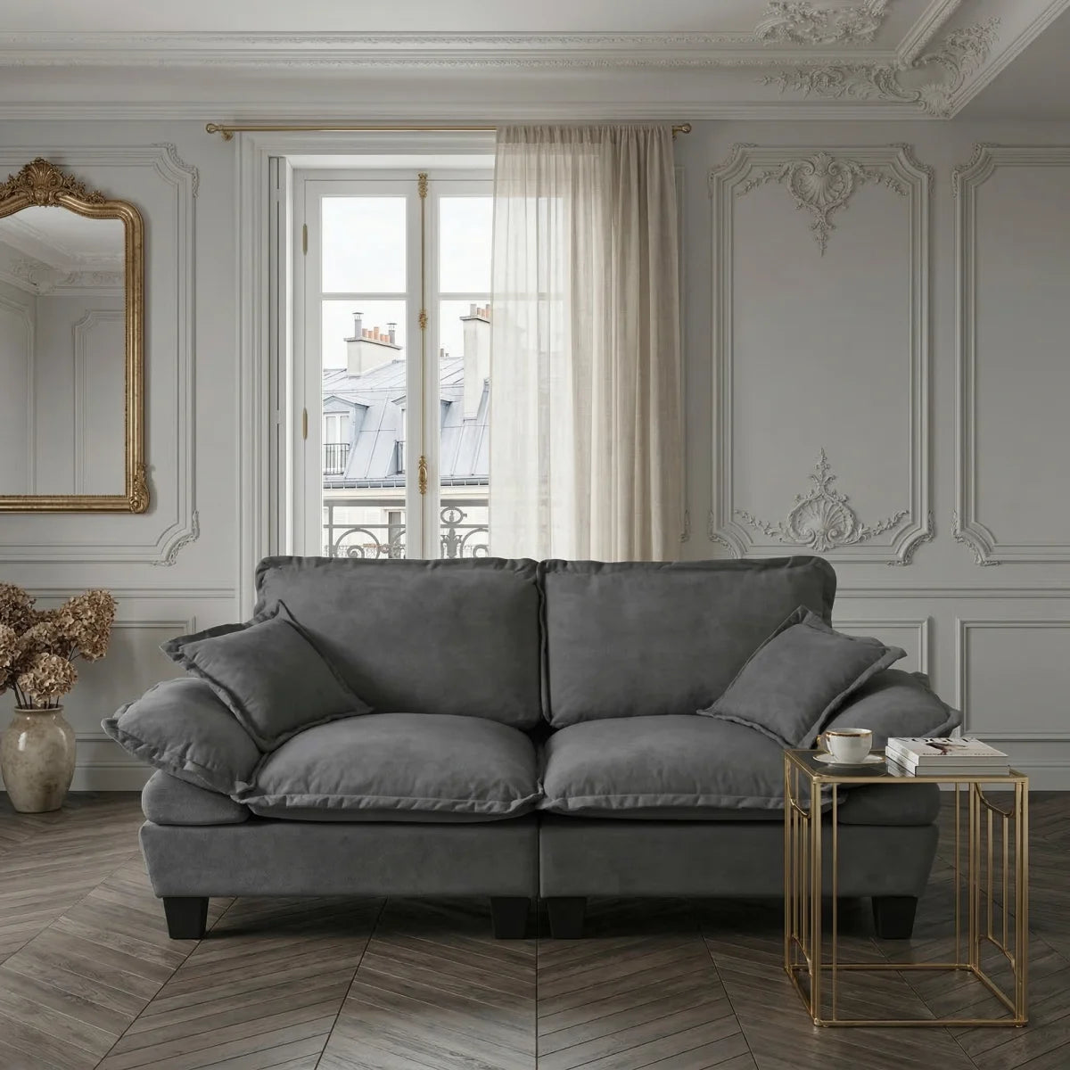 76.5 Inch Plush Fabric Loveseat Sofa Modern Deep Seat 2 Seater Couch
