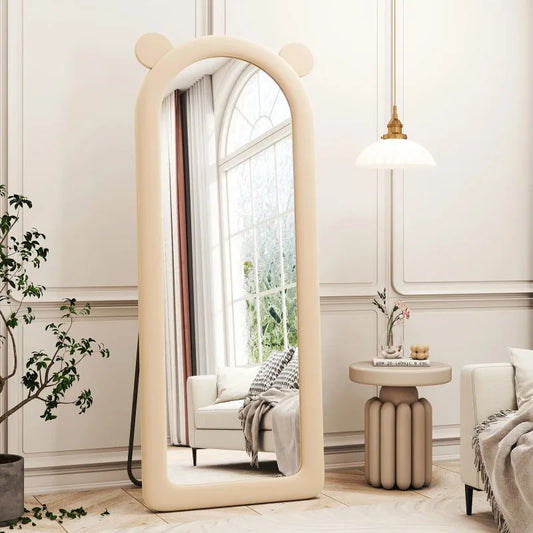 63"X24" Arched Mirror Full Length, Floor Mirror with Stand, Full Body Freely Standing Mirror for Bedroom，White