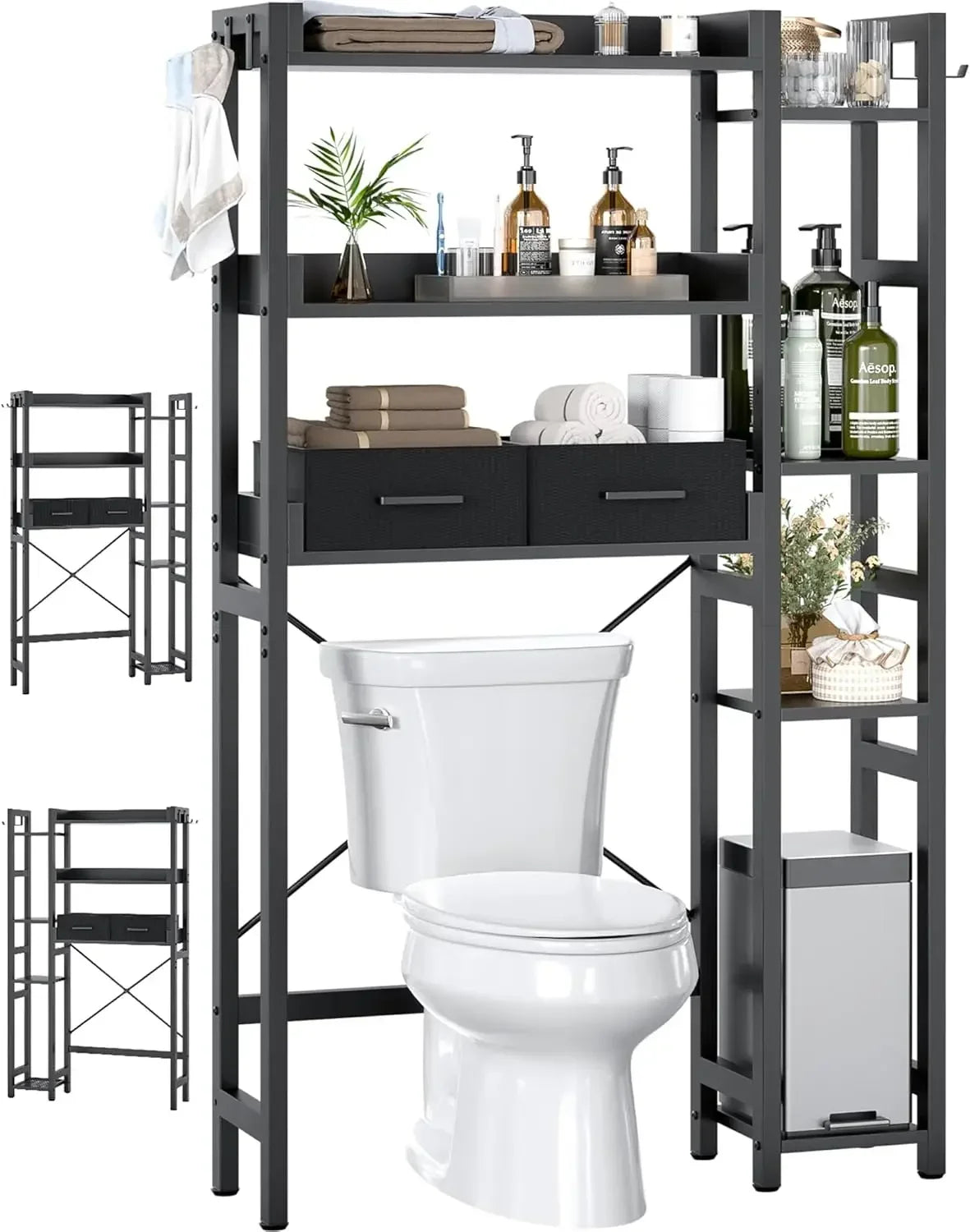 Over The Toilet Storage with 2 Drawers - 11 Tier Bathroom Organizer Freestanding Space Saver Storage Rack with Adjustable Shelf