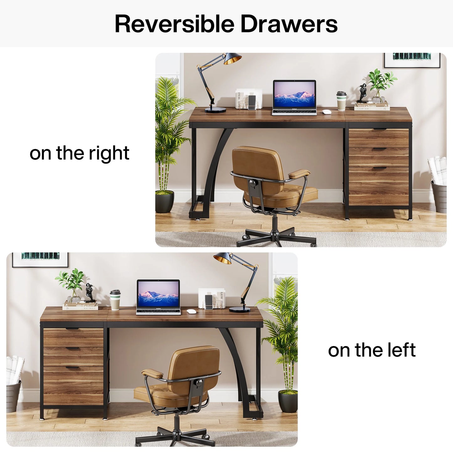 Tribesigns Computer Desk with 3 Drawers, 59-Inch PC Desk with Reversible Drawers, Industrial Study Writing Table Workstation