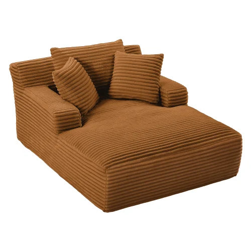 66" Oversized Chaise Lounge Chair Corduroy Oversized Boneless Couch Sofa Bed Reading Chair Sleeper Chaise with 3 Pillows, Blue