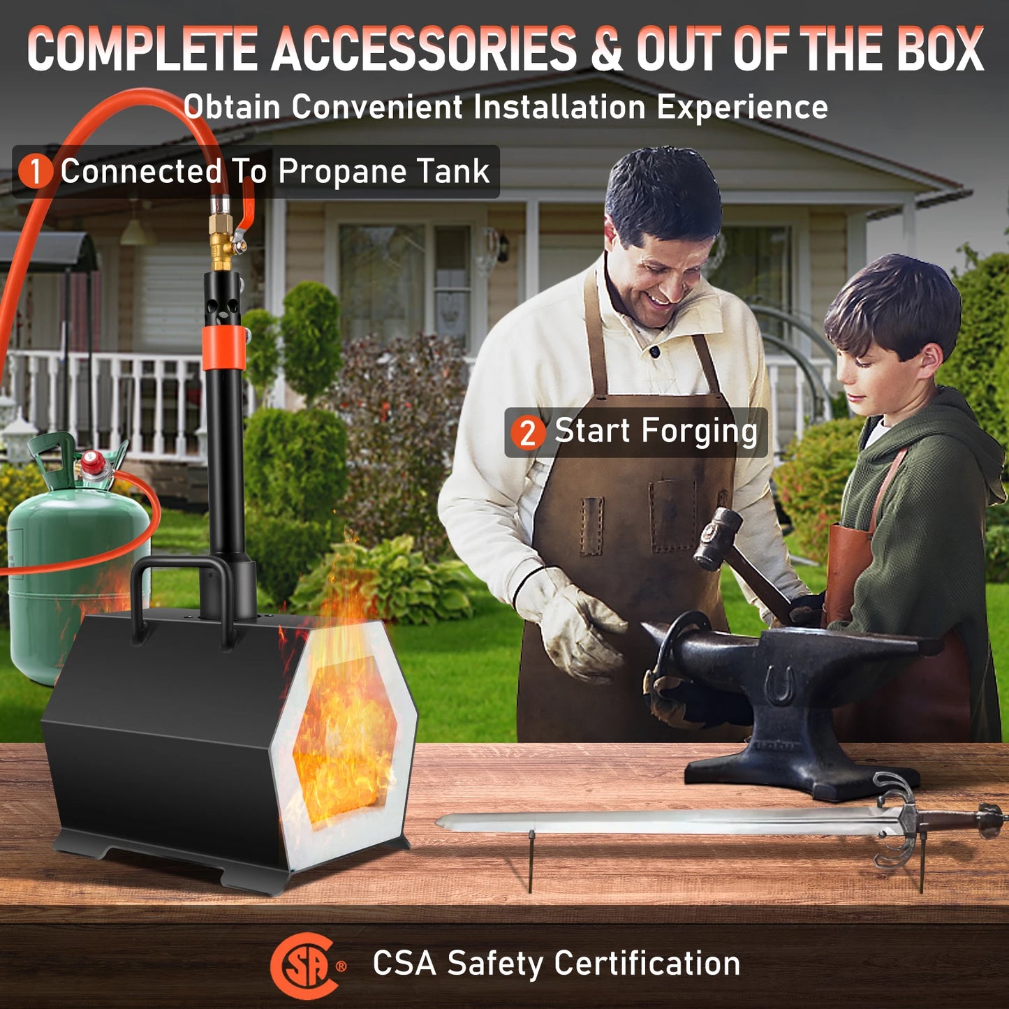 SucceBuy Propane Forge Portable Single Burner Tool and Knife Making Large Capacity Blacksmith Farrier Forges Gas Forging Tools