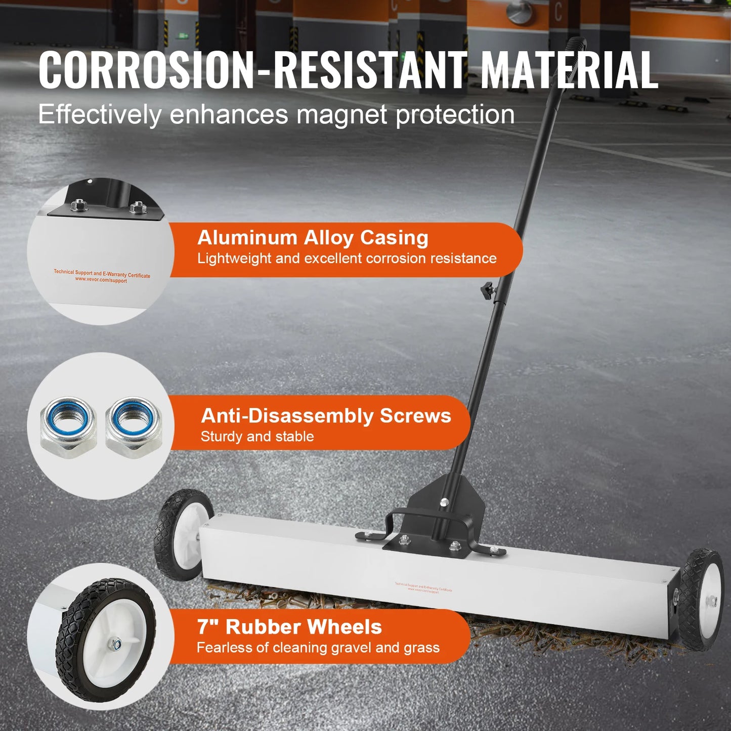 SucceBuy Rolling Magnetic Sweeper with Wheels Push-Type Magnetic Pick Up Sweeper Large Magnet Pickup Lawn Telescoping Sweeper