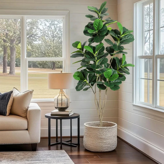 Artificial Tree Faux Fiddle Leaf Fig Tree 4/5/6ft Tall Ficus Tree Artificial for Home Decor Fake Lyrata Fig Plants with Pot