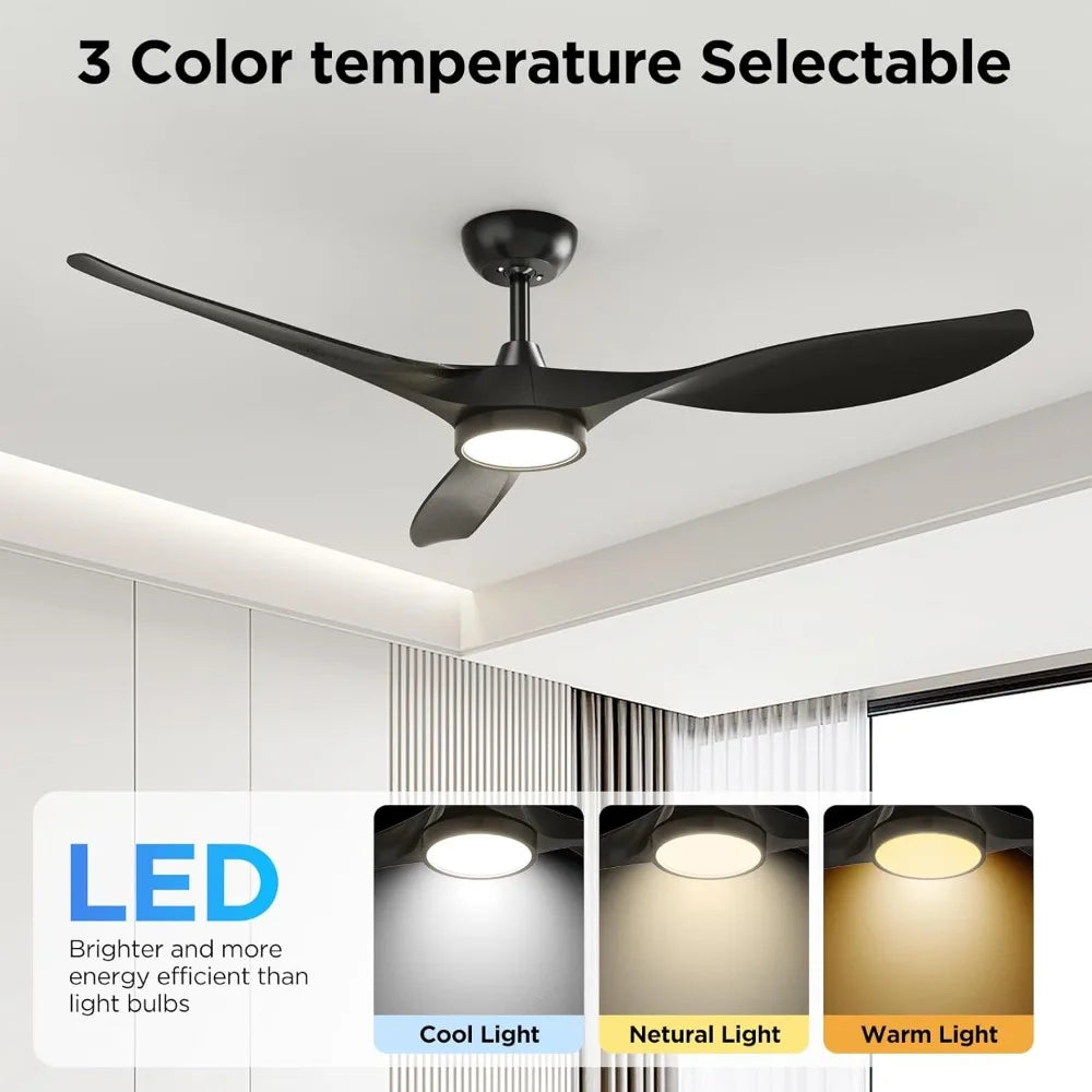 52" Ceiling Fan with Lights and Remote, Quiet DC Motor, 6 Speeds, 3 CCT, Indoor Use, Black
