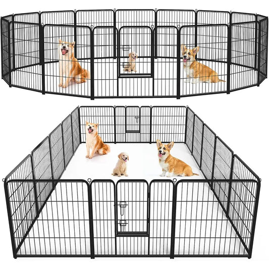 Dog Playpen Indoor - Pet Fence Exercise Pen for Yard Gate 16 Panels Foldable Puppy Playpens with Doors Metal Dog Pen
