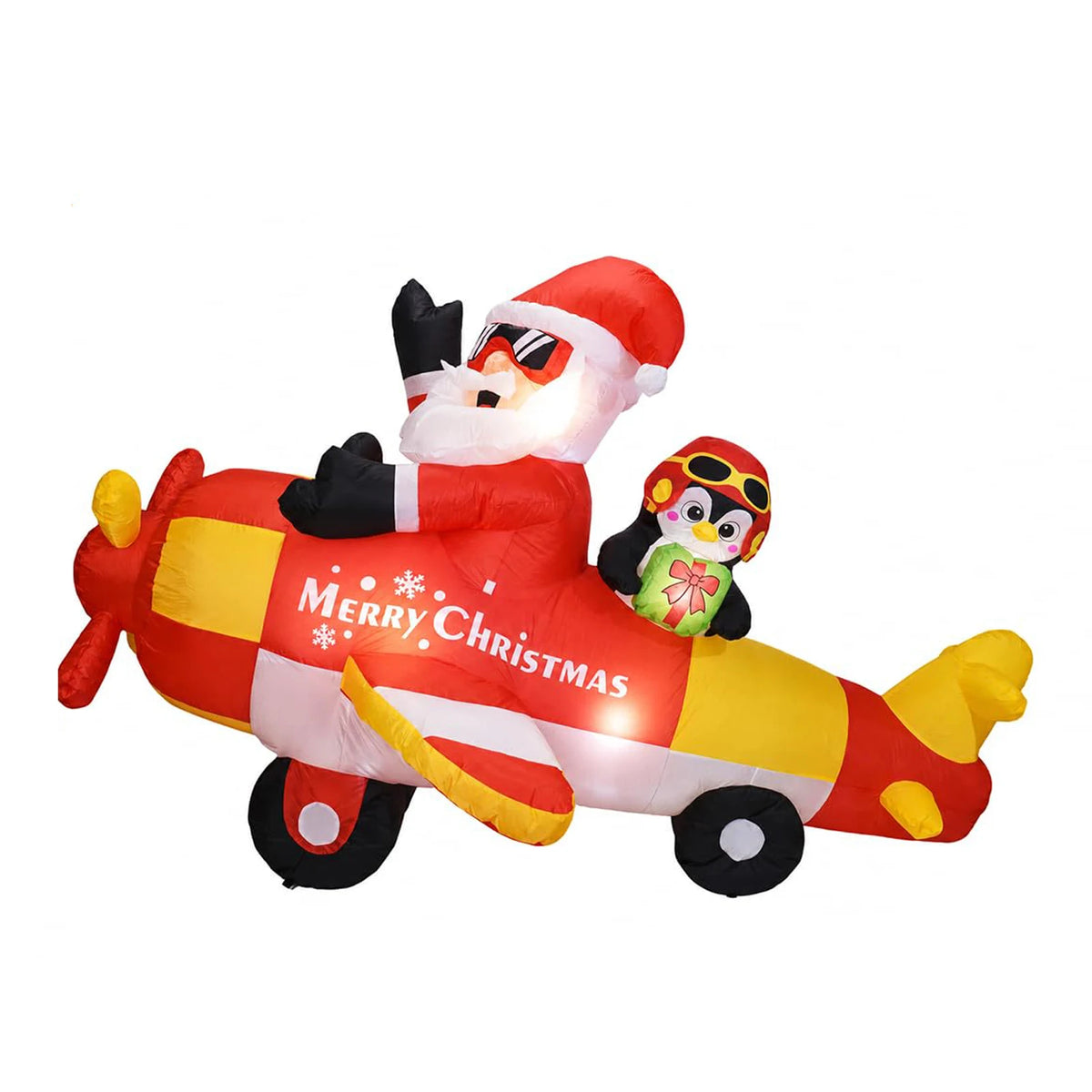 8FT Christmas Inflatable Santa Airplane With Penguin Gift Box LED Outdoor Decor