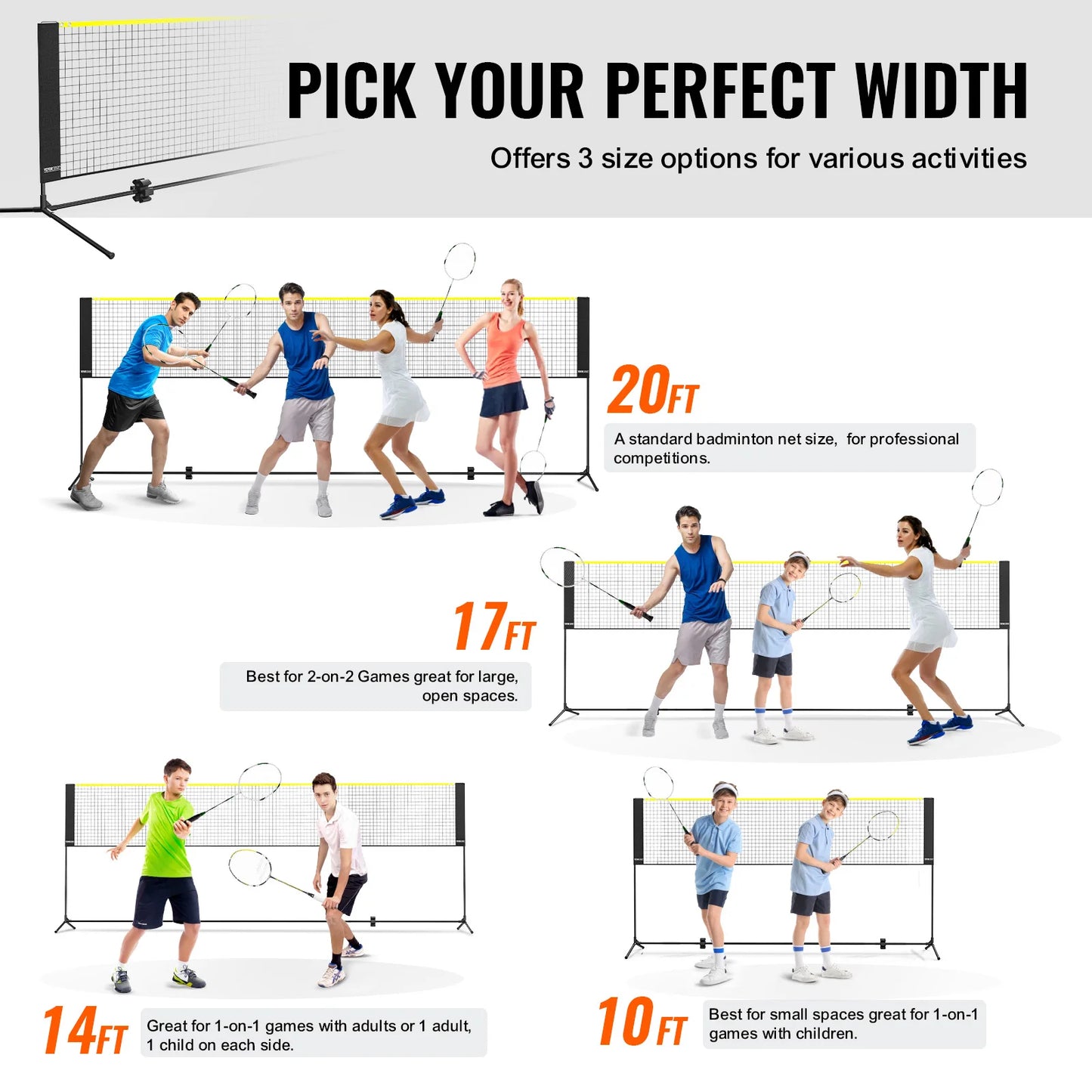SucceBuy 10/14/17FT Badminton Net Height Adjustable Volleyball Net Wide Foldable Pickleball Portable Easy Setup Tennis Net Set