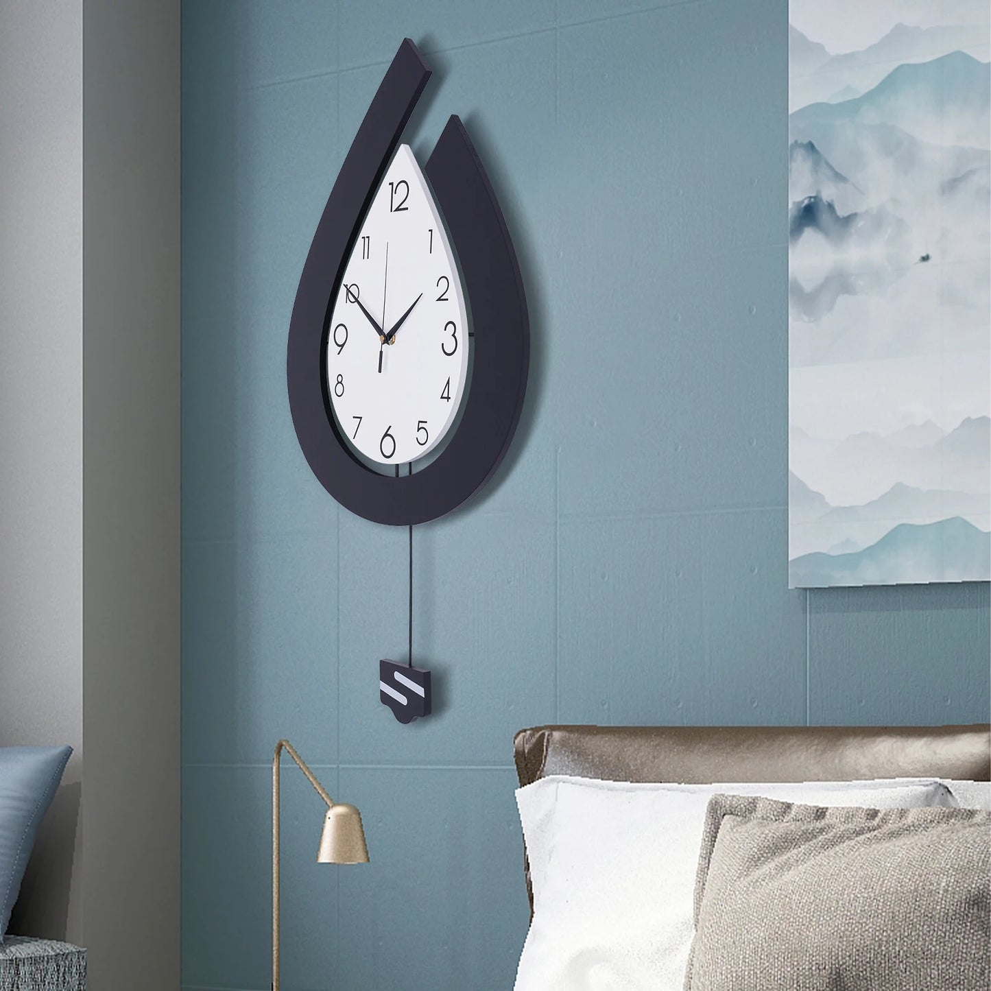 Silent Wall Clock Decor Big Pendulum Modern Non-marking Nail Design Wall Clock for Living Room Bedroom Home Decorative