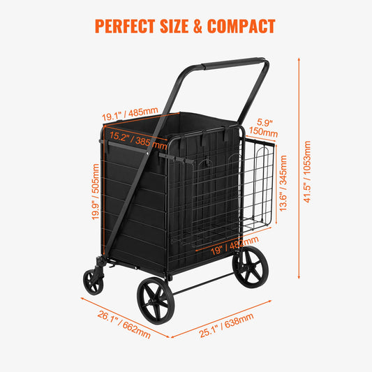SucceBuy Folding Shopping Cart w/ Removable Waterproof Liner 330LBS Capacity Jumbo Grocery Cart Heavy Duty Utility for Shopping