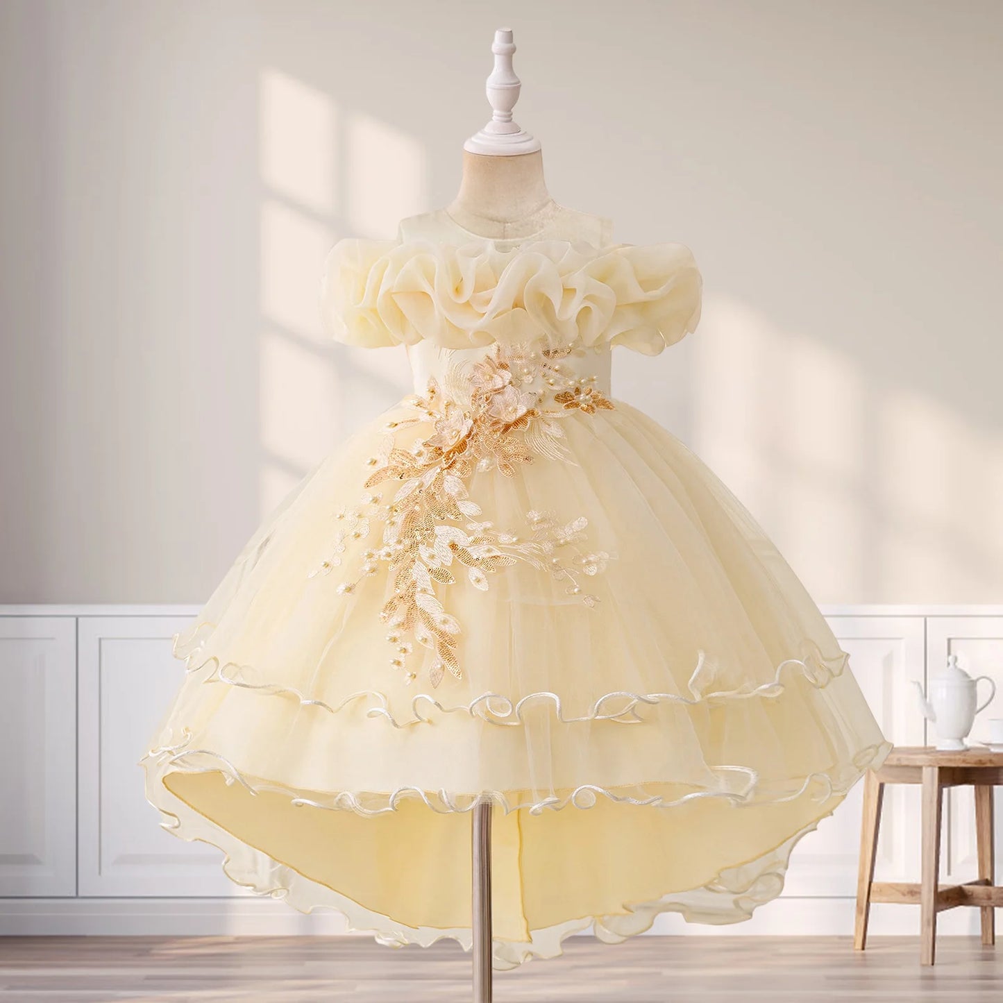 Stylish Toddler Girls Floral Print Sleeveless Ruffle Tulle Dress Perfect for Everyday Wear and Special Occasions