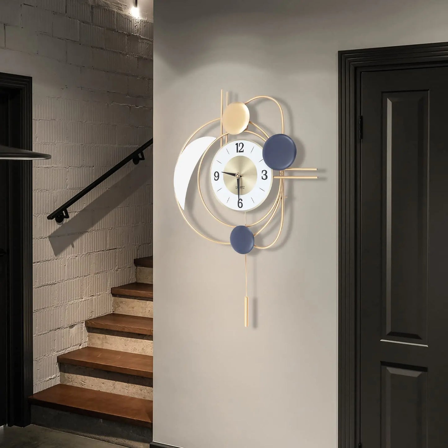 Large Modern Metal Wall Clocks Luxury Silent Hanging Clock with Swing Pendulum for Kitchen, Living Room, Bedroom, Wall Art Decor
