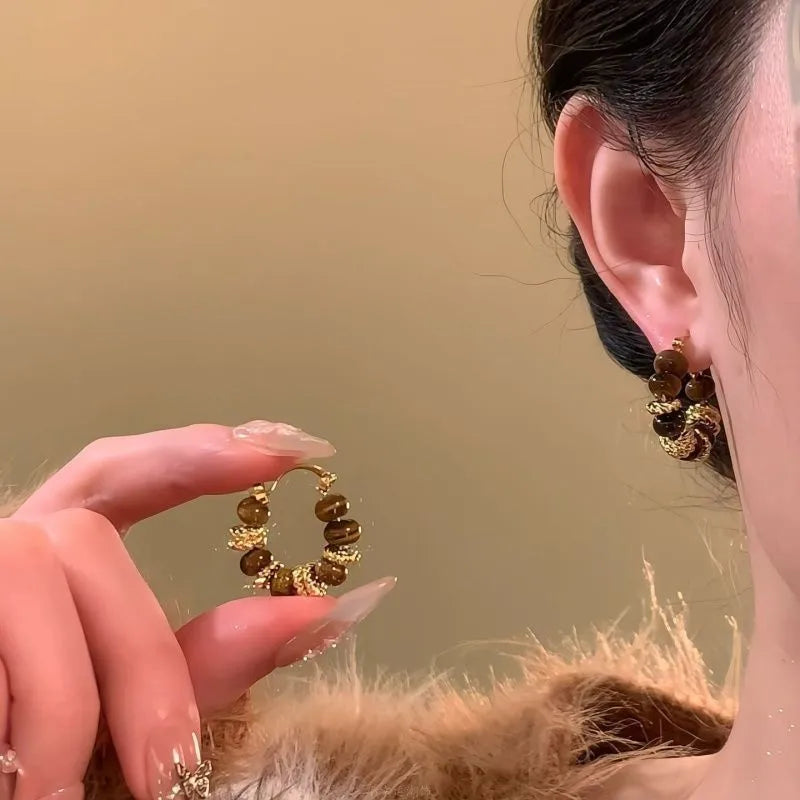 Vintage Brown Dripping Oil U-shaped Earring for Women Simple Hoop Earrings Temperament Personality Fashion Female Jewelry 2026