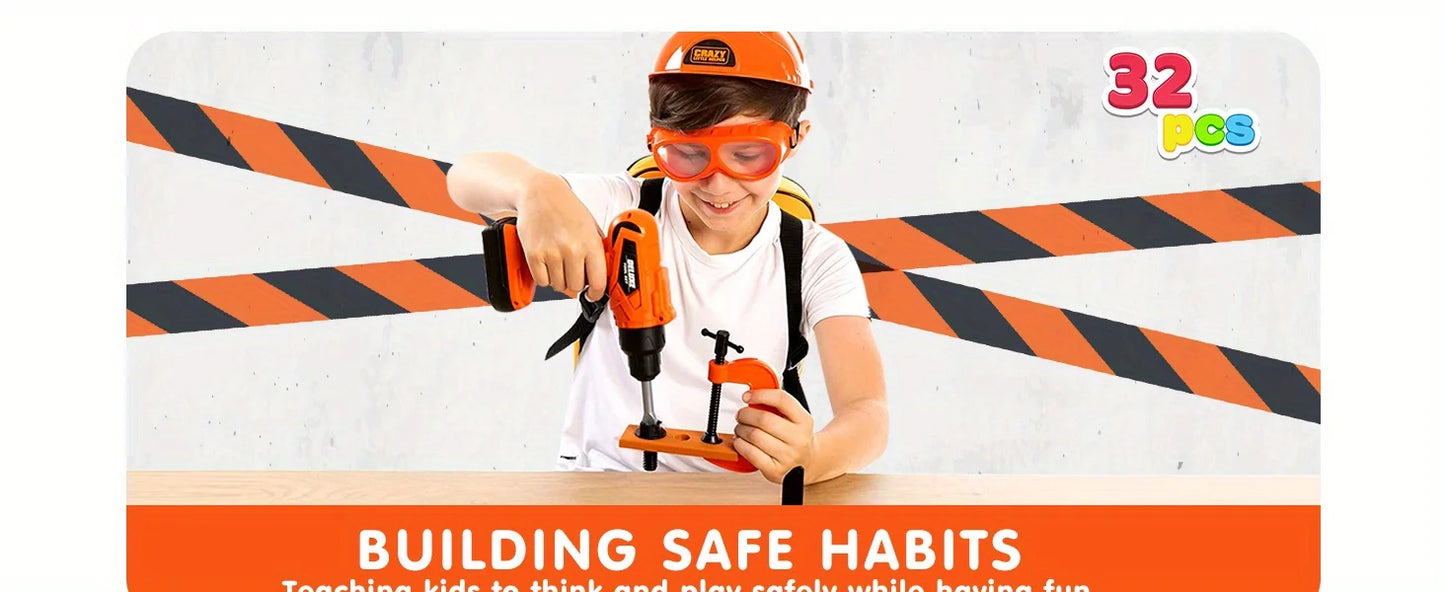 JOYFY 32PCS Kids Tool Set Pretend Play Toddler Tool Toys with Construction Backpack Costume for Boy Girl Birthday