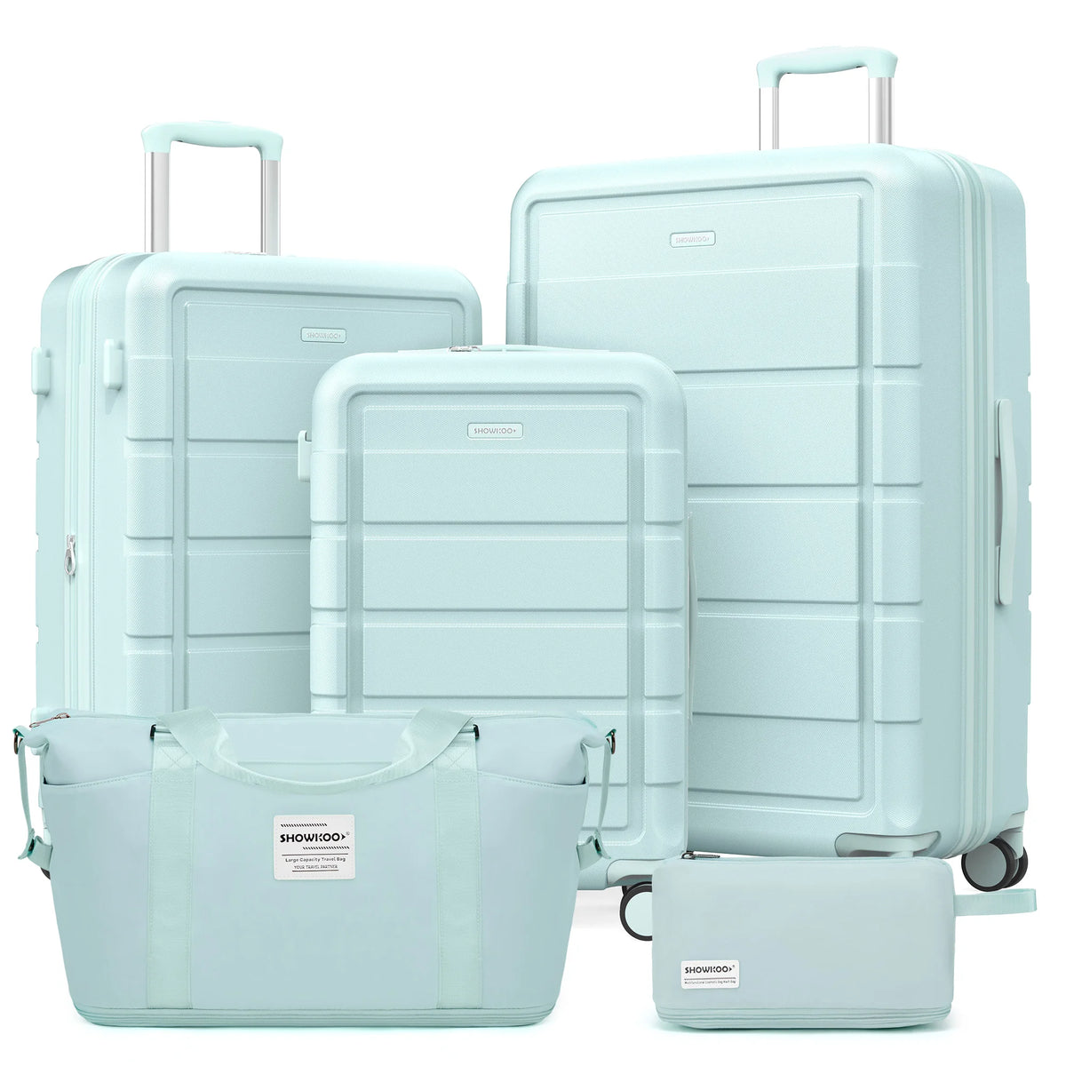 SHOWKOO G-Series Luggage Set 5PCS 100% PC Durable Hardshell Suitcase Expandable, Smoother Spinner Wheels, YKK Zipper, TSA Lock, Family Travel