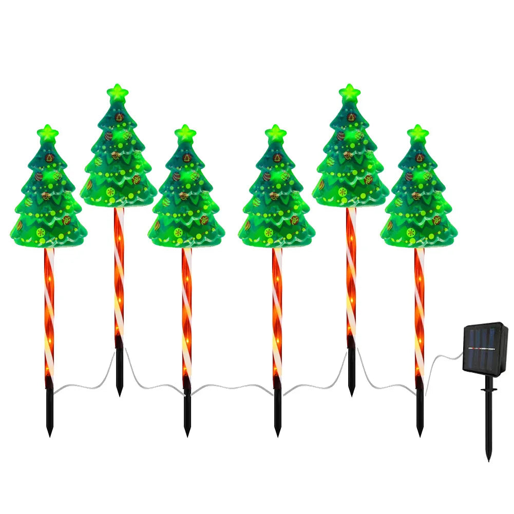 6 Pack Solar Xmas Tree Light 6 Modes Christmas Tree Light USB Rechargeable Decorative Pathway Light Auto On/Off for Garden Lawn