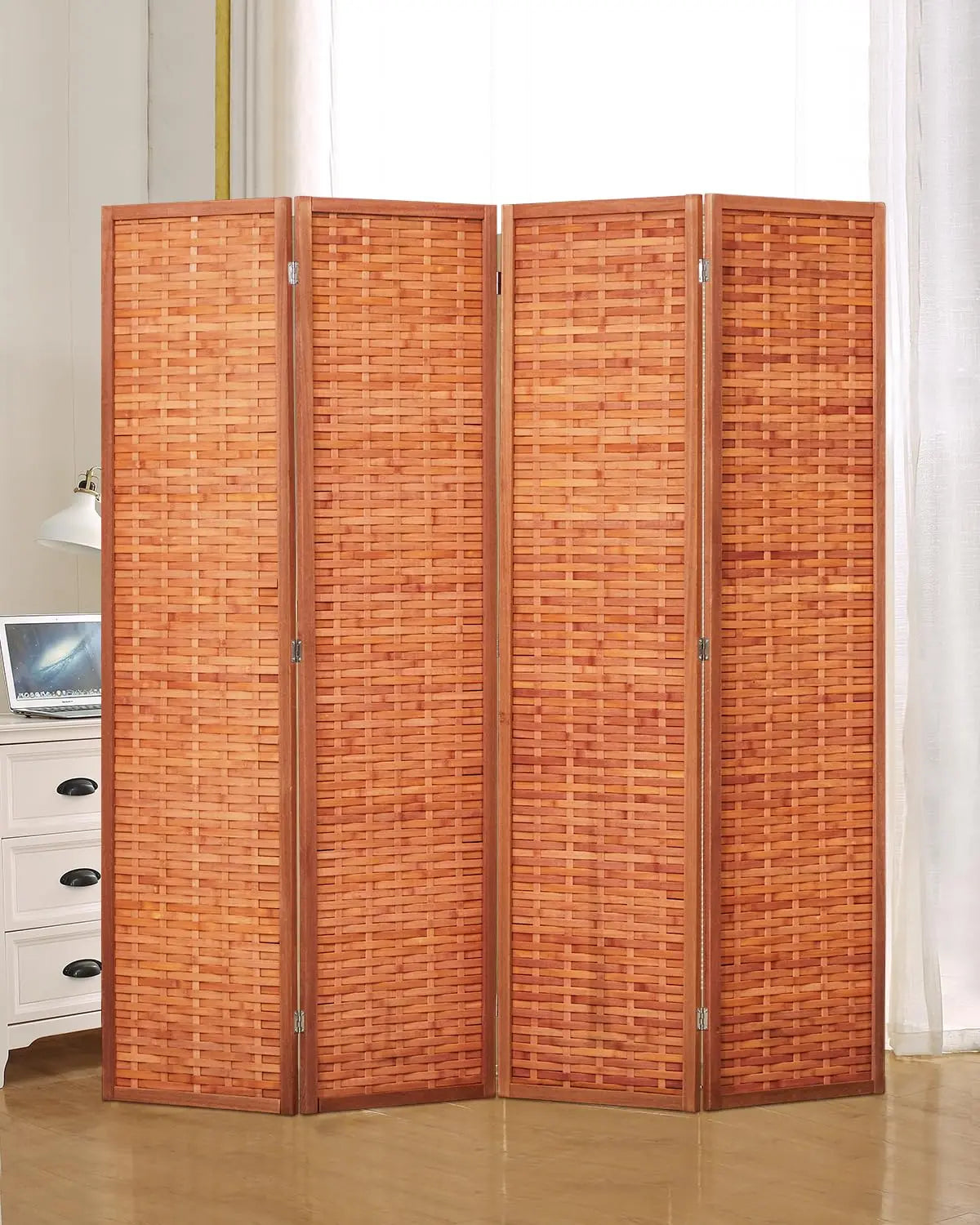 6ft Folding Privacy Screens 4-Panel Freestanding Room Dividers, Reddish Brown, 70.9" H x 79.9" W, Customized