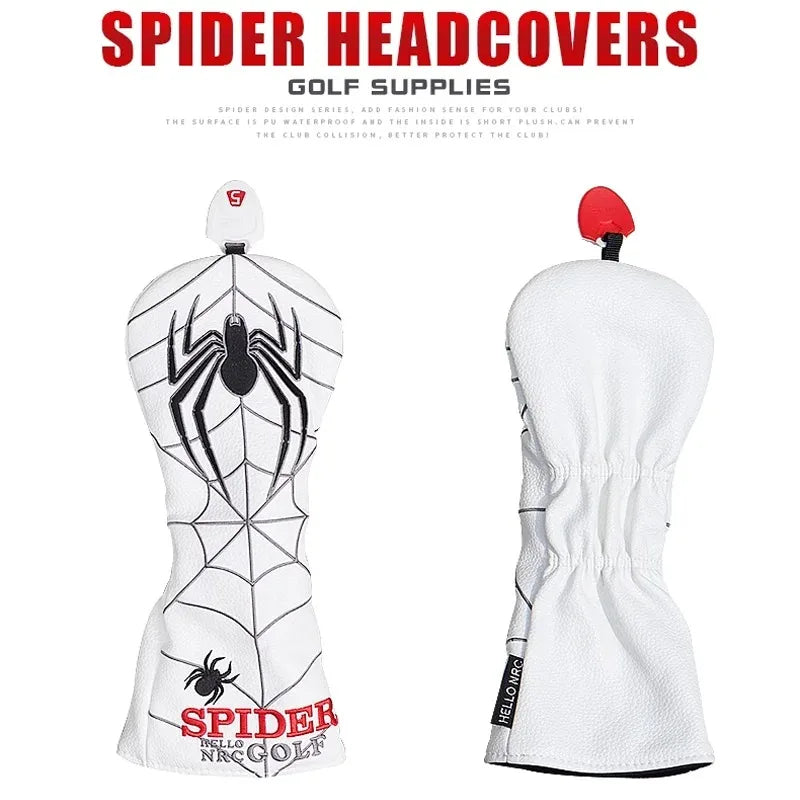 Spider Golf Head Covers PU Leather for Driver Fairway Wood Golf Clubs Durable Water-Resistant Protective Covers Stylish Design for Golf Course Use Golfer Games and Perfect Golf Gift Accessories