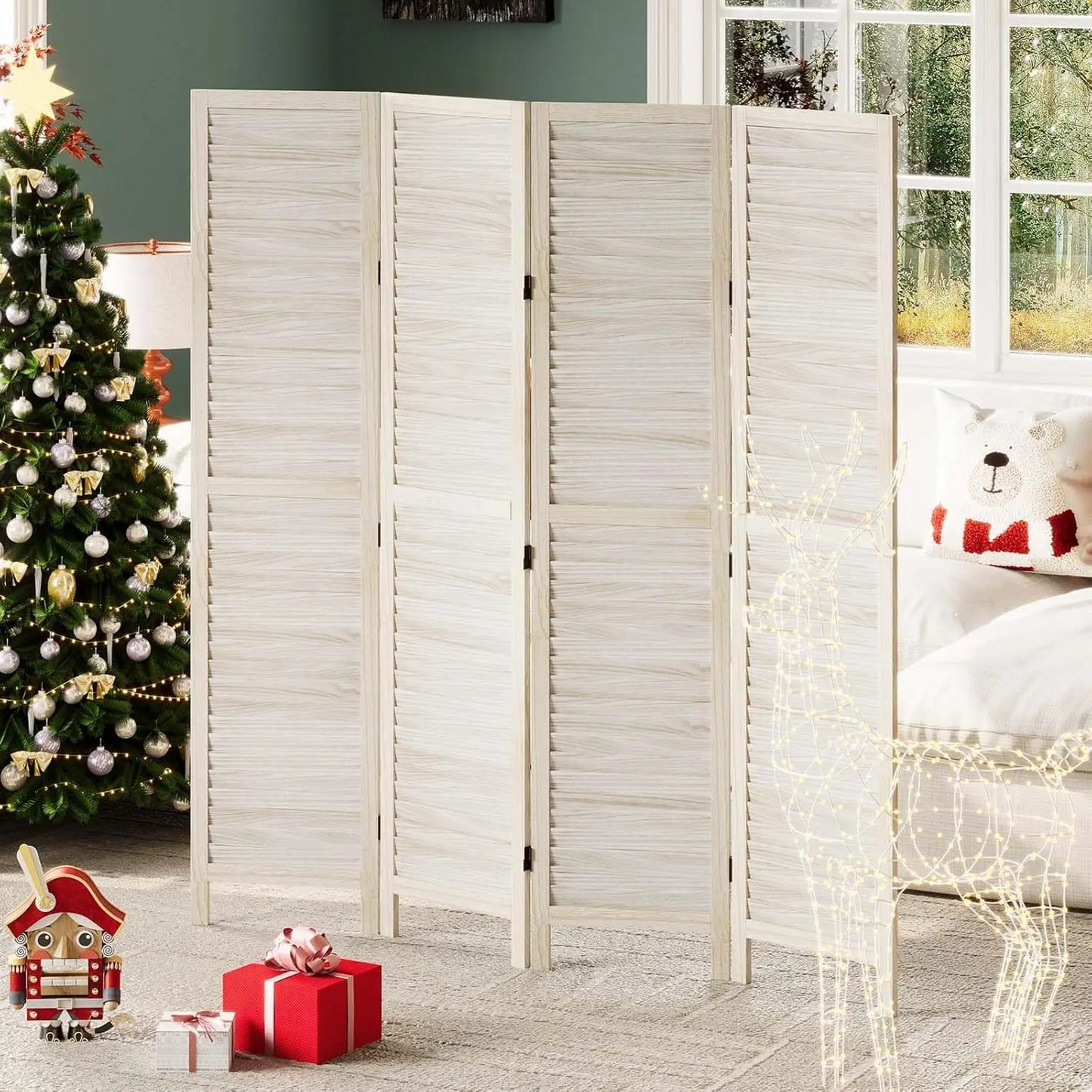 Room Dividers and Folding Privacy Screens, Wood Louvered Separators Divider Wall for Home Office Bedroom - 4, Customized