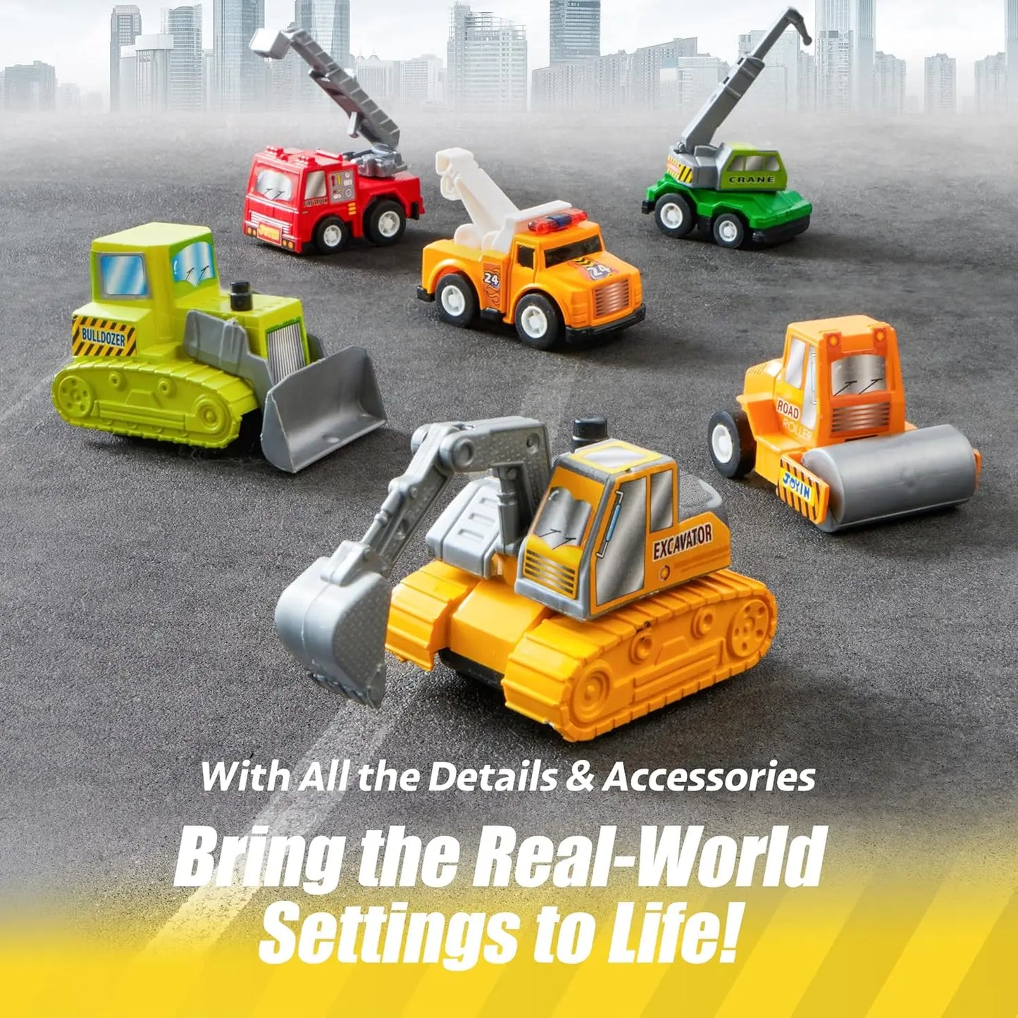 JOYFY 18 Pcs Pull Back City Cars and Trucks Toy Vehicles Set Friction Powered Cars for Kids Best Birthday Christmas Gifts