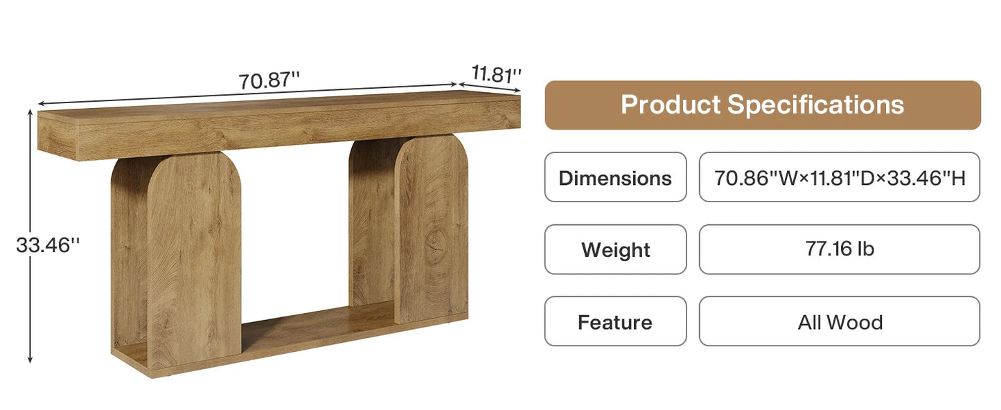 Tribesigns Farmhouse Wood Console Table, 70.9-Inch Entryway Accent Table with U-Shaped Base, 2-Tier Extra Long Sofa Tables for Entrance, Hallway, Living Room (Light Brown)