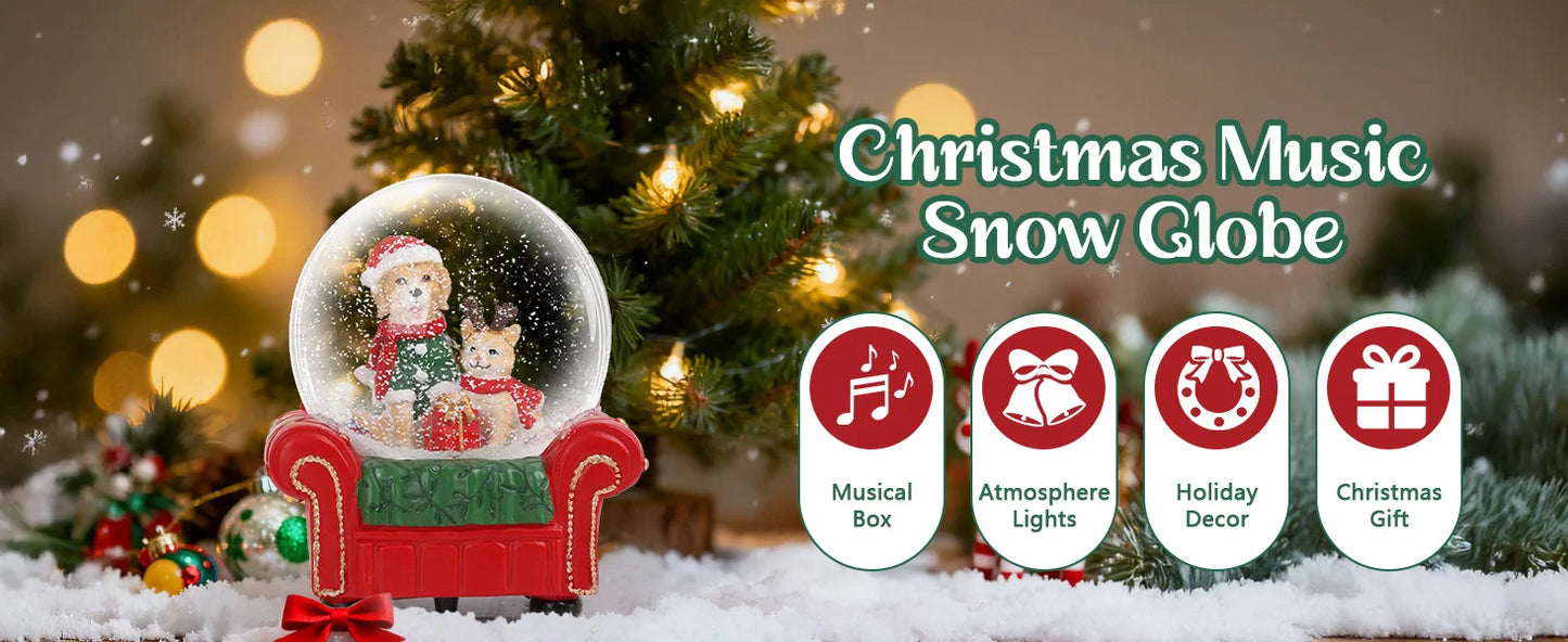 2025 Red Theme Christmas Decor With Snow Globe & Music - Perfect For Home Ambiance And Gifting