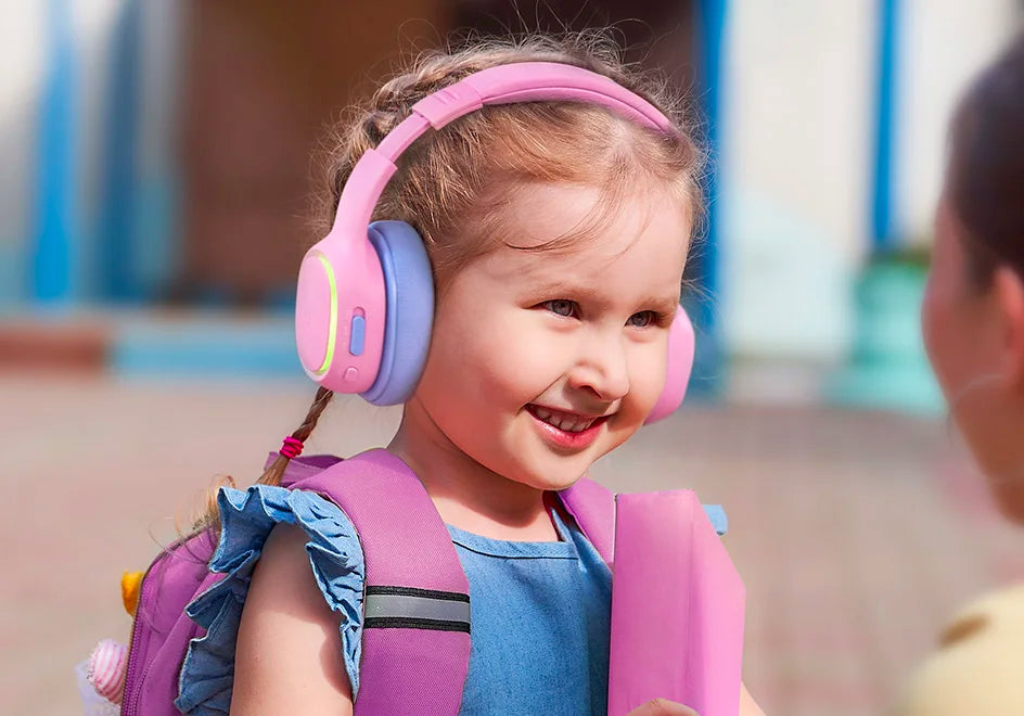 Tronsmart KH03 Active Noise Cancelling Kids Headphones, Foldable Bluetooth Headset with HD Mic for Class Clarity, Soft Protein Earpads, 7-Color LED, Safe Volume Limit, 70H Battery for Travel/Study